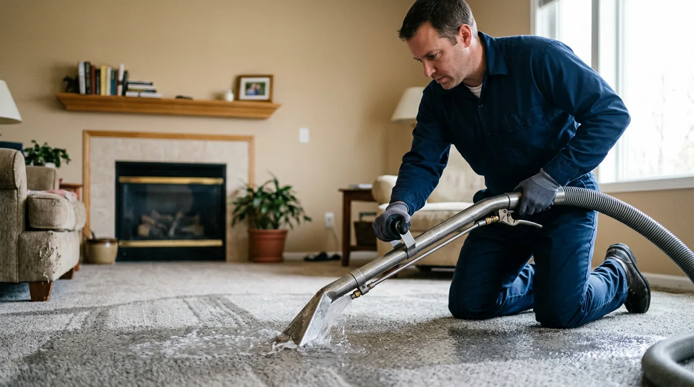 Water damage restoration technician working near Fullerton, NE